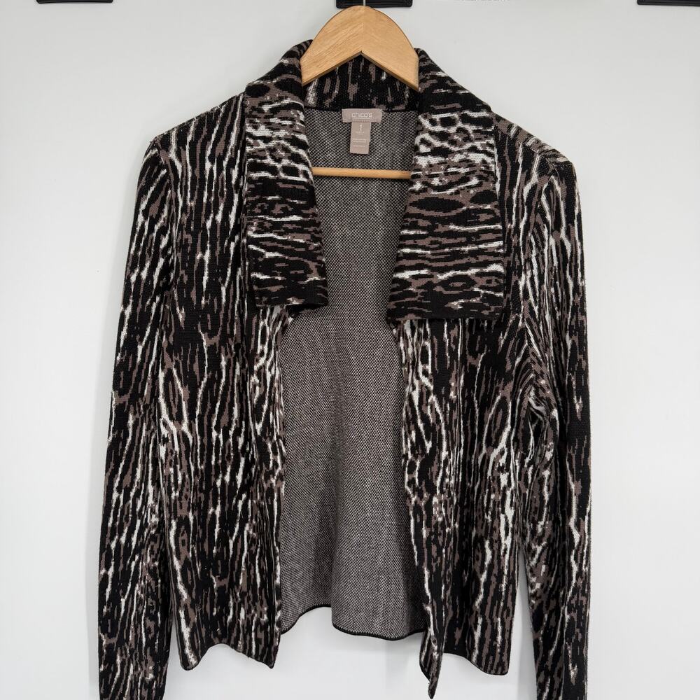Chico's Cardigan‎ Blazer Women's Medium Animal Print Classic Electric Grandma
